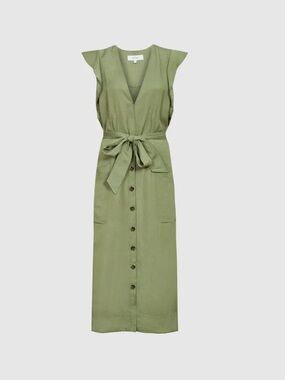 Reiss Olive Green Button-Front Midi Dress
NWT